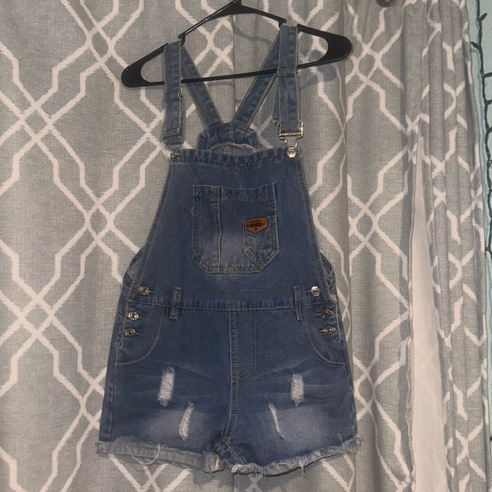 Denim short overalls